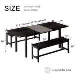 Feonase 63″ Dining Table Set for 4-6, Extendable Dining Room Table with 2 Benches, 3 Pcs Kitchen Table for Small Space, Easy Clean, Black