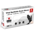 Schneider Black Vinyl Exam Gloves, 4mil, Disposable Latex-Free, Plastic Surgical Gloves for Medical, Cooking, Cleaning, and Food Prep, Powder-Free, Non-Sterile, 100-ct Box (Large)