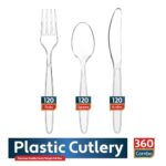 360 Count Plastic Silverware Set, 120 Clear Plastic Forks, 120 Plastic Spoons, 120 Plastic Knives, Heavy Duty BPA Free Disposable Plastic Cutlery Set, Premium Clear Utensils for Party Supplies