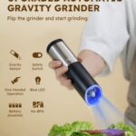 Sangcon Electric Salt & Pepper Grinder Set, Battery Powered with LED Light, Adjustable Coarseness, Safety Switch, Stainless Steel, 2 Pack