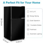 Fox Shack Anukis Compact Fridge Mini Refrigerator with Freezer, 3.5 Cu Ft 2 Doors Refrigerators, Low noise, Energy-efficient, for Apartment, Dorm, Kitchens, Office and Bedroom (Black-3.5)