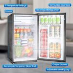 WANAI Mini Fridge With Inner Freezer 3.2 Cu.Ft Single Door Small Refrigerator Energy-efficient, Low Noise, Mini Fridge For Bedroom Dorm and Office Silver