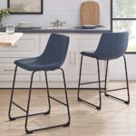 Walker Edison Douglas Urban Industrial Faux Leather Armless Counter Chairs, Set of 2, Navy Blue