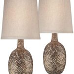 360 Lighting Chalane Rustic Farmhouse Accent Table Lamps 23 1/2″ Tall Set of 2 Antique Bronze Hammered Textured Natural Linen Shade for Bedroom Living Room House Bedside Nightstand Office