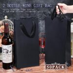 Yeaqee 50 Pack Wine Bags for Wine Double Bottles Gifts Bags 6.6″ x 3.6″ x 13.8″ Craft Wine Bottle Wine Bags Bulk with Handles Reusable Paper Tumbler Wine Bags, Liquor Gift Bag with Handles(Black)