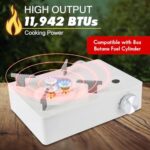 McKay Camping Stove with Carry Case | Extra High Output, Single Burner Butane Stove Hiking & Camping Accessories, Emergency Preparedness Portable Outdoor Camp Stove, Propane Burner 11942 BTUs| White