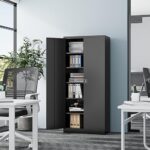 Fesbos Metal Storage Cabinet-71” Tall Steel File Cabinets with Lockable Doors and Adjustable Shelves-Black Steel Storage Cabinet for Home,Kitchen, School, Office, Garage