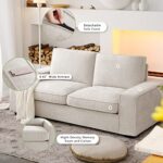 LEISLAND 88.58″ Modern Sofas Couches for Living Room, Chenille Sofas & couches with Square Armrest, Removable Low-Back Sofa Cushion and Detachable Sofa Cover/Easy to Install(Beige)