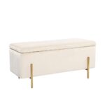 NOBPEINT 43 inches Velvet Storage Ottoman Bench, Upholstered Bed End Bench Storage Chest with Metal Legs, Beige