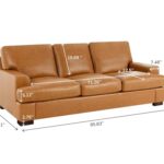 Naomi Home Siggy Genuine Leather Sofa – Luxurious Comfort, Goose Feather Cushion Filling, Square Arm Design, Sturdy Block Legs, Elegant Tan – Ideal for Living Room, Office, or Bedroom