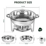 IMACONE Chafing Dish Buffet Set of 2, 5QT Round Stainless Steel Chafer for Catering in Glass Lid, Chafers and Buffet Warmer Sets w/Food & Water Pan, Frame, Fuel Holder for Serving Event Party Holiday