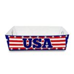 BASHOUT American Flag Paper Food Trays | (50 Pcs) Disposable USA Flag Concession Snack Tray | Patriotic Baskets for Nachos, Chips, Candy | Memorial Day Party Decorations | Red, White and Blue Boat