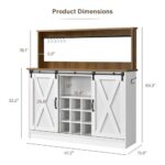 IMMERSTABLE Farmhouse Coffee Bar Cabinet, 47” Kitchen Coffee Bar with 6 Hooks, Kitchen Hutch Coffee Bar Station with 9 Wine Racks, Coffee Wine Cabinet for Dining Room, White
