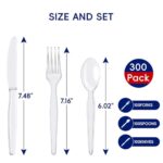 JOLLY CHEF[300 Count] Plastic Cutlery Set,Clear Disposable Plastic Utensils Heavy Duty 100 Plastic Forks, 100 Plastic Spoons, 100 Plastic Knives for Party, Birthday, Wedding
