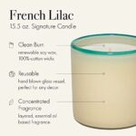 LAFCO New York Signature Candle, French Lilac – 15.5 oz – 90-Hour Burn Time – Reusable, Hand Blown Glass Vessel – Made in The USA