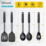 Silicone Spatula and Cooking Spoon,5 Pack Non-Stick Cooking Utensils for Kitchen?Heat Resistant Solid & Slotted Spoons and Spatulas, Stainless Steel Handle Coated with Silicone,Black