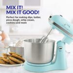 Nostalgia Classic Retro Professional 3.5 Qt Stand Mixer with Tilt Head and Stainless Steel Bowl, Six-Speed, Includes Dough Hooks and Beaters, Aqua