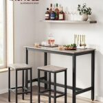 VASAGLE Bar Table Set, Bar Table with 2 Bar Stools, Dining table set, Kitchen Counter with Bar Chairs, Industrial for Kitchen, Living Room, Party Room, Greige and Black ULBT015B02