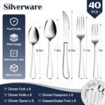 E-far Heavy Duty Silverware Set for 8, 40-Piece Stainless Steel Flatware Cutlery Set, Thick Metal Eating Utensils Including Forks and Spoons Knife, Heavy Weight & Mirror Finish, Dishwasher Safe