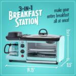 Nostalgia 3-in-1 Breakfast Station – Includes Coffee Maker, Non-Stick Griddle, and 4-Slice Toaster Oven – Versatile Breakfast Maker with Timer – Aqua