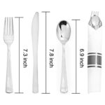 Supernal 60 Pack Silver Plastic Silverware,Pre Rolled Silverware,Premium Disposable Silver Cutlery,Suit for Wedding,Catering Event,Birthday,Party