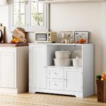 BOTLOG Buffet Cabinet with Storage, Kitchen Storage Cabinet with Drawers and Adjustable Shelf, Sideboard Cabinet with Microwave Stand for Kitchen, Dining Room, Living Room, White