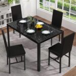 Lamerge 5-Piece Dinning Room Table Set, Glass Kitchen Table with 4 PU Leather Chairs, Dining Kitchen Table Chairs Set of 4, for Kitchen Dining Room Breakfast Nook, Black