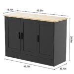 Anystyle 43.3”W Black 3 Door Buffet Cabinet, Coffee Bar Cabinet with Adjustable Shelf, Kitchen Buffet Sideboard for Living Room, Kitchen