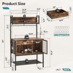 Bestier Bakers Rack with LED Lights, 6 Tier Microwave Stand with Storage Drawer Cabinet, Kitchen Coffee Bar Table with 8 Hooks, Heavy Duty Storage Shelves for Kitchen Garage Pantry(Rustic Brown)