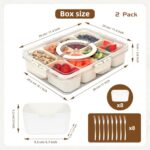 2 Pack Snackle Box Container- Divided Serving Tray with Lid and Handle- Clear Plastic Portable Snack Box with 8 Compartment for Fruit, Veggie, Candy, Nuts, Picnic, Travel, Entertaining, Party…