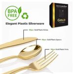 Gold Plastic Silverware Set (160 Bulk Pack) Disposable Cutlery Utensils, 80 Gold Forks, 40 Gold Knives, 40 Gold Spoons, Heavy Duty Flatware For Holidays, Parties, Dinners, Weddings, and Occasions