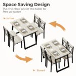 REHOOPEX Dining Room Table Set for 4, 5-Piece Farmhouse Kitchen Table Set, Thickened Metal Frame with Wood Top, Kitchen Table and Chairs for 4 Ideal for Dining Room, Dinette, Small Space, Apartment