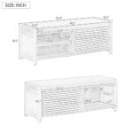 Ball & Cast 43.3″ Wood Frame Entryway Storage Bench w/Shutter-Style Sliding Door & Shelf, Modern Shoes Rack Cabinet Benches with Movable Upholstered Seat for Living Room Bedroom Hallway, White Washed