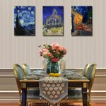 Vincent Van Gogh Canvas Wall Art Paintings, Famous Starry Night Picture Prints for Decor Classic Cafe Terrace At Night Artwork Reproduction Poster for Bedroom Living Room Office Decoration 12″x16″x3 Piece