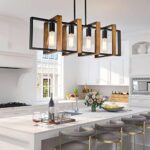 Alynzee Kitchen Island Lighting, 4-Light Dining Room Light Fixture, Black Farmhouse Pendant Light with Wood Frame, Rectangular, 51.4×31.5×9.5 inches, 9.03 lbs