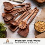 Wooden Spoons for Cooking, 10 Pcs Wooden Cooking Utensils Set – Wooden Utensil Set for Nonstick Pans & Cookware – Teak Wood – Sturdy, Lightweight & Heat Resistant