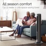 Lasko Oscillating All Season Tower Fan and Space Heater in One for Home with Adjustable Thermostat, Tip-Over Switch, 4 Fan Speeds, 3 Heat Settings and Remote Control, 42 Inches, 1500W, Gray, FH515