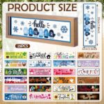 Barydat Interchangeable Season Sign Interchangeable Welcome Wood Sign for Table Decorative Seasonal Sign Decor with a Wooden Frame Wreaths for Fall Thanksgiving Halloween Autumn Decor