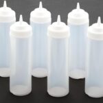 Colonial Food Service Equipment 24oz Wide Mouth Squeeze Bottles Set of 6 with Plastic Spout Caps for Kitchen Baking Condiment Sauce Oil Vinegar Salad Dressing Ketchup Mayo Mustard and more.