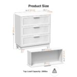 Anmytek 35″ H White Rattan Dresser, Farmhouse 3 Drawer Dresser with Natural Rattan Chests for Bedroom, Spacious Chest of Drawers Organizer for Living Room, Nursery, Hallway