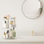 Rotating Makeup Organizer, DIY 8 Adjustable Layers Spinning Skincare Organizer, Cosmetic Display Case with Brush Holder Perfume Tray, Multi-Function Storage Carousel for Vanity Bathroom Countertop