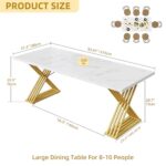 DWVO Dining Table for 8-10 People 82.67″ Large Rectangular Kitchen Table Modern White Dinner Table with Faux Marble Tabletop and Soild Gold Metal Leg for Kitchen Dining Room Table Apartment
