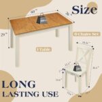 YUMPIE 7-Piece Dining Table Set for 6 People, 60″ Wood Dining Kitchen Table & Chairs Set, Dining Room Table with Upholstered Chairs, Perfect for Dining Room, Kitchen, Restaurant, Brown & White