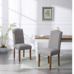Snugway Stylish Upholstered Parsons Dining Chair with Nailhead Trim and Sturdy Solid Wood Legs, Set of 4, Smoky Grey