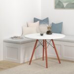 Best Choice Products 35.5in Round Dining Table, Compact Mid-Century Modern Table for 2-4, Home, Kitchen, Apartment w/Beech Wood Legs, Metal Frame – White