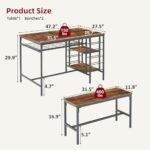 Dining Table Set for 4, Kitchen Table with 2 Benches, Wine Rack and Storage Shelf, Rectangular Dining Room Table Set, 3 Piece Dining Table Set for Small Space, Apartment, Dinette, Rustic Brown