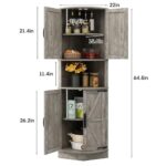 Vabches 64.8″ Tall Farmhouse Corner Cabinet with 4 Doors and 5 Storage Shelves, Farmhouse Storage Cabinet with Barn Door Design, Home Space Saver for Living Room, Kitchen, Laundry Room,Grey