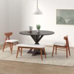 Finch Alfred Round Solid Wood Rustic Dining Table for Farmhouse Kitchen Room Decor, Wooden Trestle Pedestal Base, 46.5″ Wide Circular Tabletop, Distressed Dark Brown