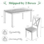 AMERLIFE 7-Piece Farmhouse Solid Wood Dining Table Set with 6 Upholstered Chairs, 60″ Space Saving Dinner Table & Chairs Set, for Dining Room, Kitchen, Restaurant, Brown & White