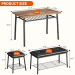 GAOMON Dining Table Bench Set for 4-6, Kitchen Table and 2 Upholstered Benches 2 Stools Set, Rectangular Dining Room Table Set with Storage Racks for Small Space, Rustic Brown